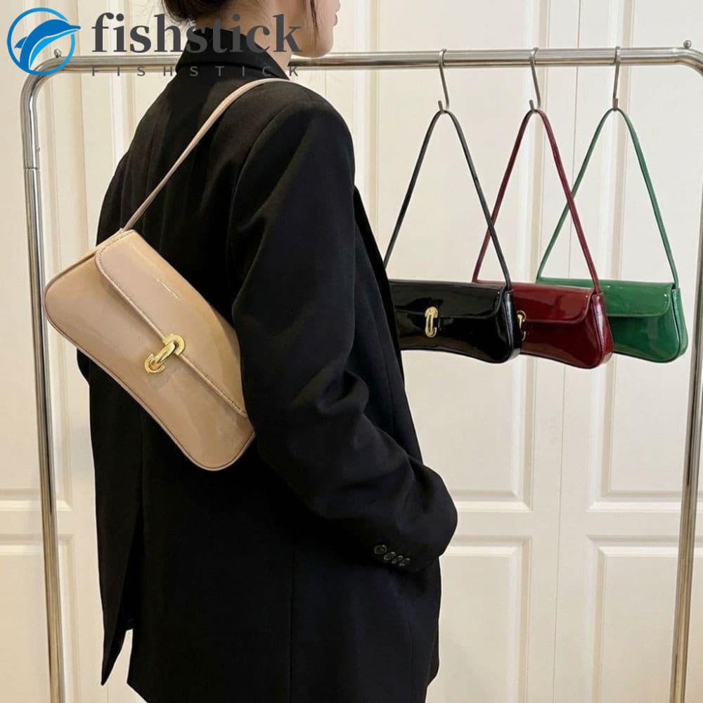Bolsa Vintage Para Axilas FISHSTICKA , De Ombro Quadrada Pequena Versátil De Cor Sólida Simples Com Decoração De Aba PU