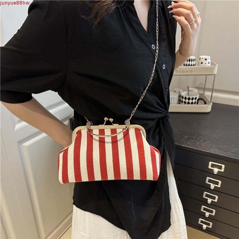 Bolsas De Ombro JUNYUE Kiss Lock , Bolsa Crossbody Listrada Em Cores Contrastantes Retrô , Design Popular