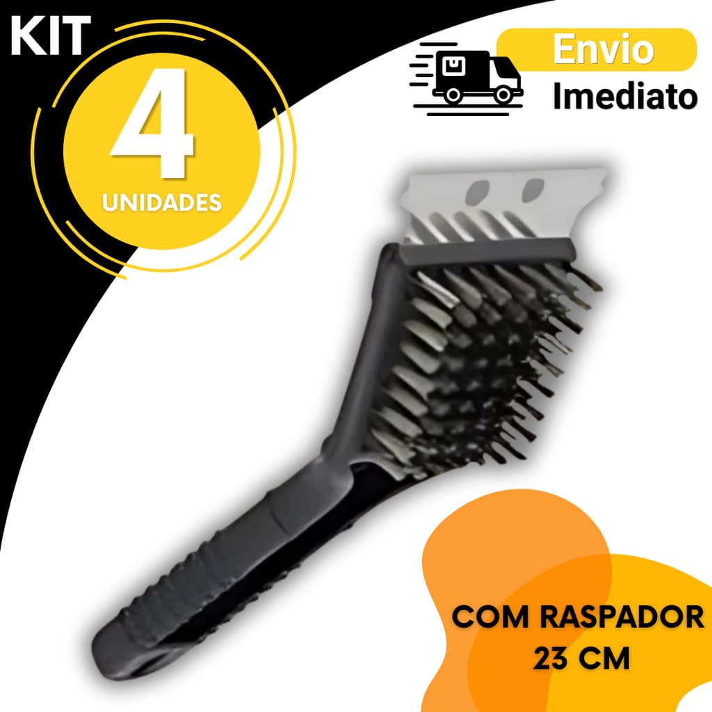 Escova Para Grelha Cerdas de Aço Original  4,3, 2 Un ou 1 Un Limpa Grelha de Churrasqueira 12'Com Raspador