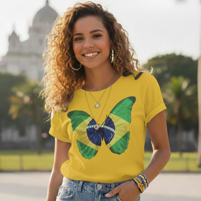 Camiseta Feminina Blusa Brasil Copa do Mundo Plus Borboleta Pátria Brasil Envio imediato