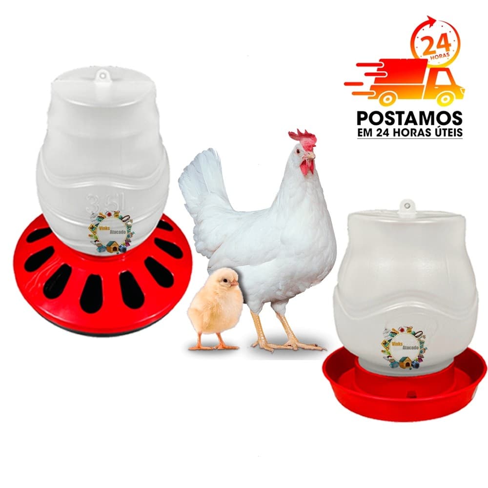 Kit 1 Comedouro Automatico 12 Furos 3,5L e 1 Bebedouro Rosca 2L Para Frango Galinha Codorna Pintinho Pato Aves em Geral