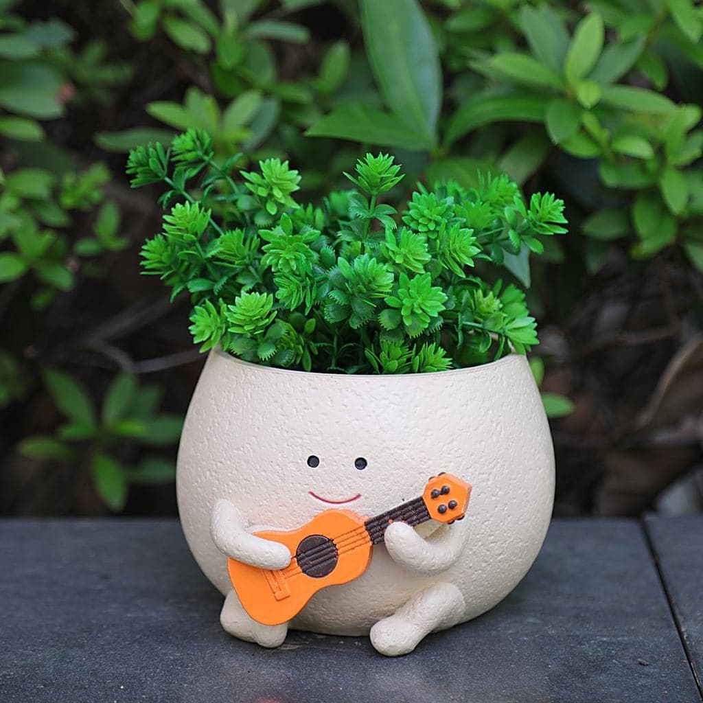 Vaso de Plantas NINIPAPA com Rosto Sorridente, Vaso de Guitarra Fofo com Furos de Drenagem, Pequenos Vasos de Flores Eng