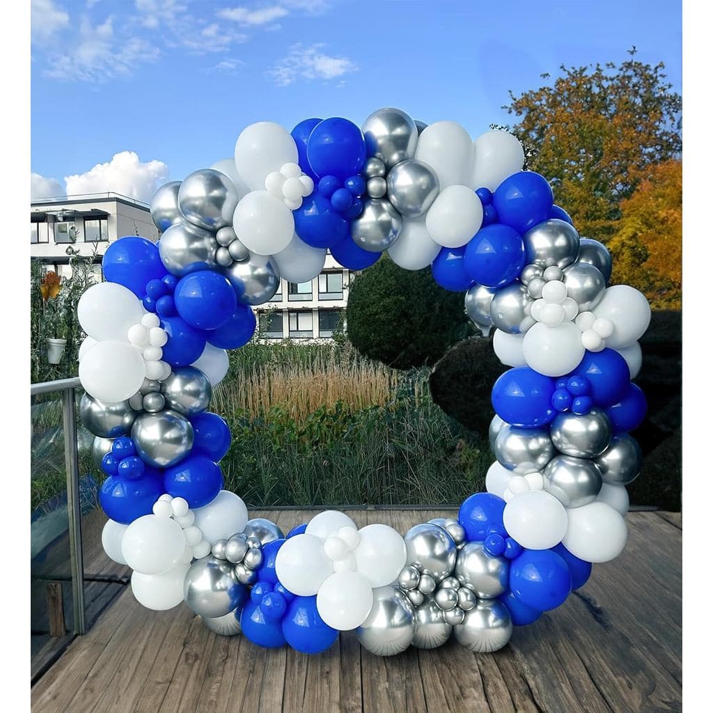 Kit de Arco de Balões Azul Royal e Branco Prateado de Inverno com 143 Balões para Chá de Bebê de Príncipe, Decorações de