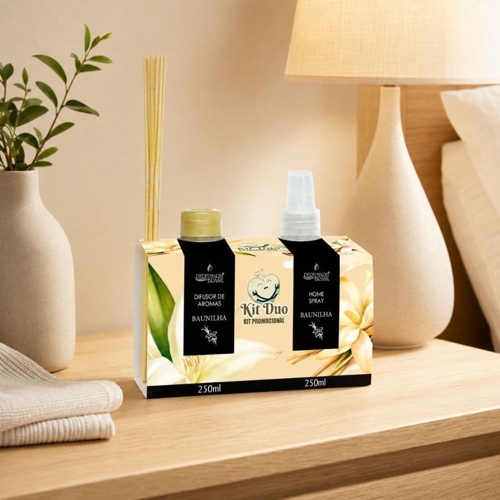 Kit Difusor de Aromas Duo com Varetas e Aromatizador de Ambientes Spray 250ml Cheirinho de Casa