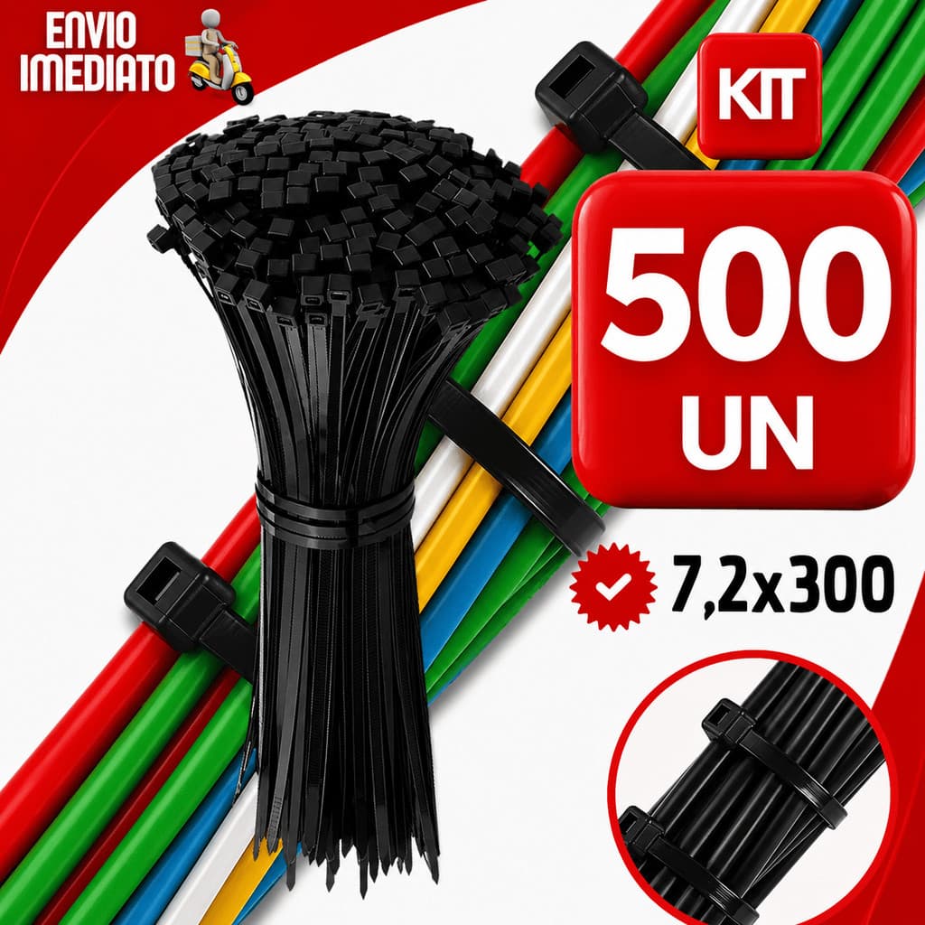 Kit Abraçadeiras Cintas Nylon Plásticas 7,2X300 Presilha Enforca Gato Organiza Fios Preto Utilidades
