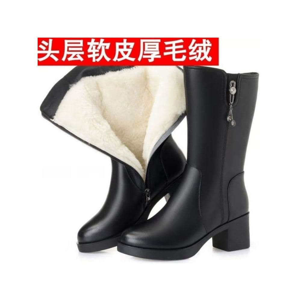 Marca gabinete retraído couro genuíno Mid-Tube botas femininas 2026 inverno novo estilo salto grosso botas de moda botas