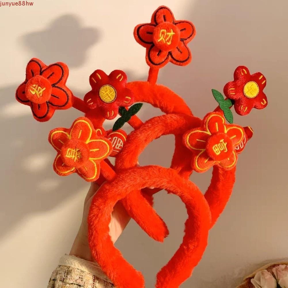 JUNYUE Faixa De Cabeça De Pelúcia Vermelha De Ano Novo , Estilo Chinês Flor Meninas Cabelo Para Lavar O Rosto , Argola C