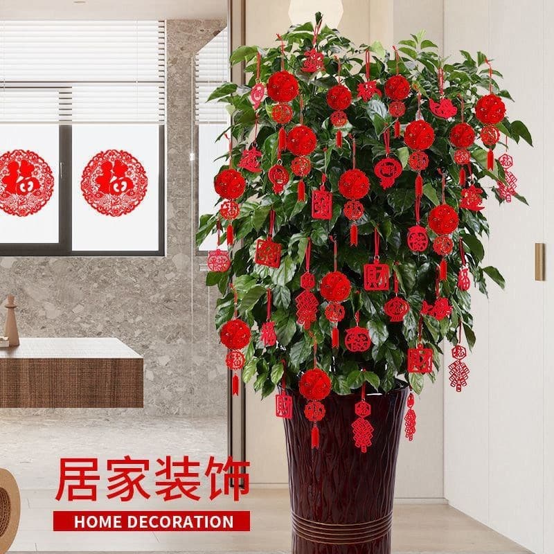 Bonsai pequena lanterna vermelha pingente decoração Interior planta Fu personagem pequeno pingente cena de ano novo Layo
