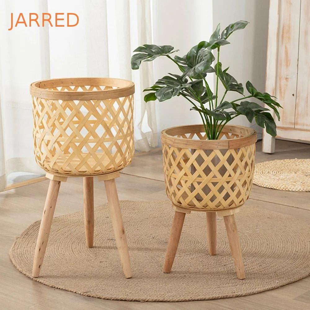 Vaso De Flores Tecido De Bambu JARRED , Suporte De Armazenamento De Exibição De Planta Artesanal De Palha , Banco Com Pe