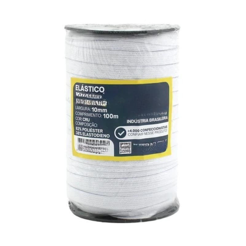 Elástico 1cm Branco Rolo Com 100 Metros Largura 10mm