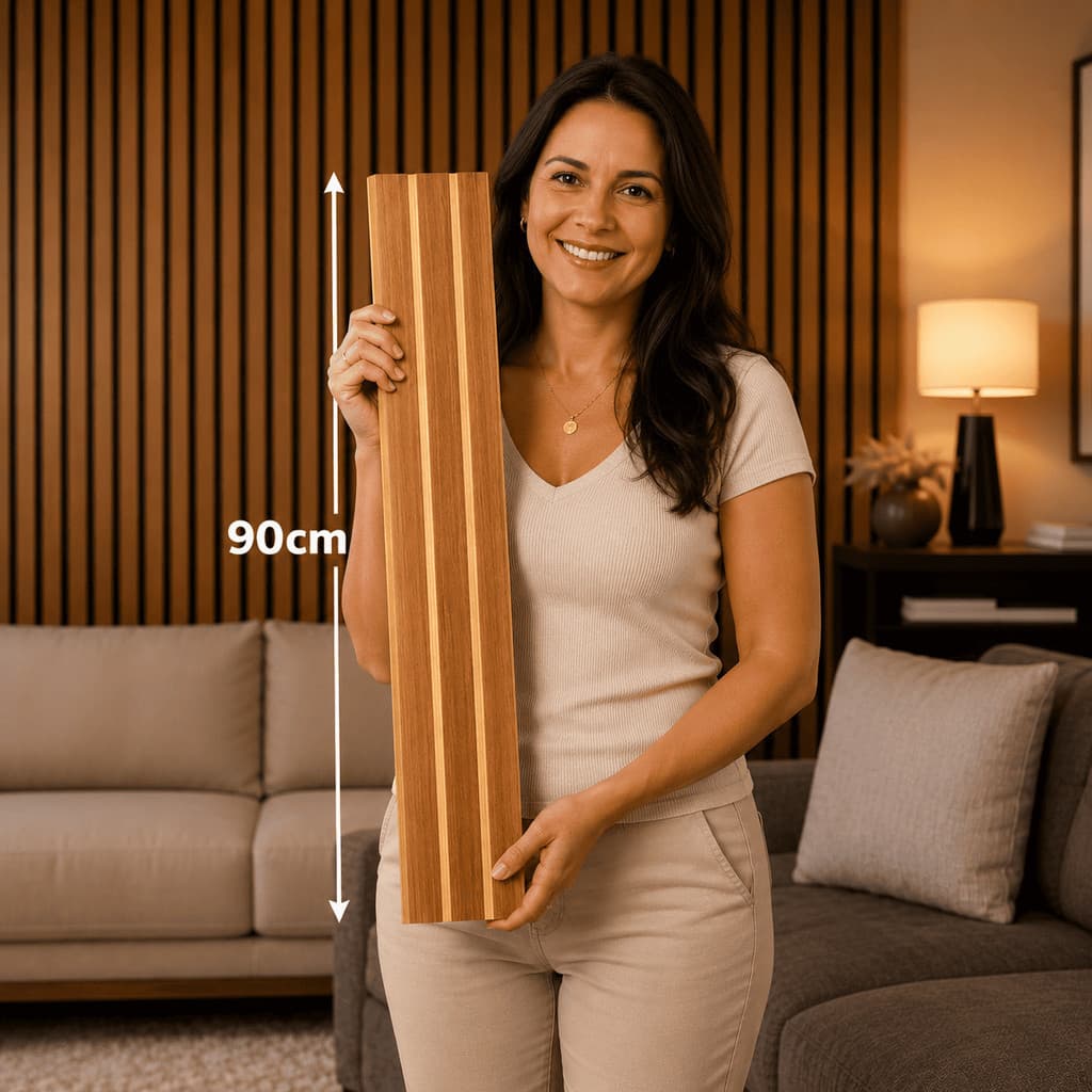 Painel Ripado MDF Autocolante Kit 40 Placas Revestimento Decorativo Parede Sala TV Envio Full