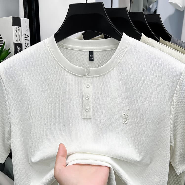 2026 casual masculino verão respirável solto de manga curta camiseta confortável casual All-Match em torno do pescoço to