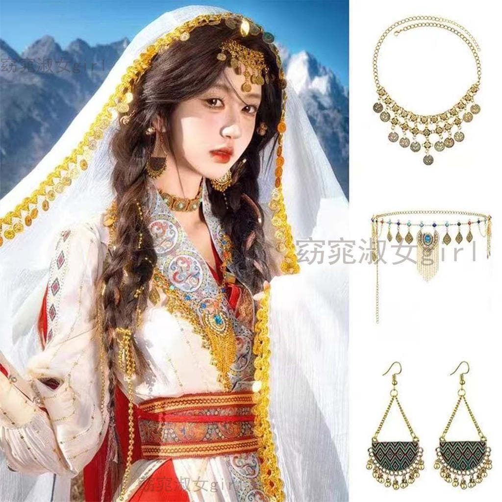 Estilo exótico Lijiang viagem tiro testa corrente Retro estilo étnico norte deserto princesa foto borla brincos acessóri
