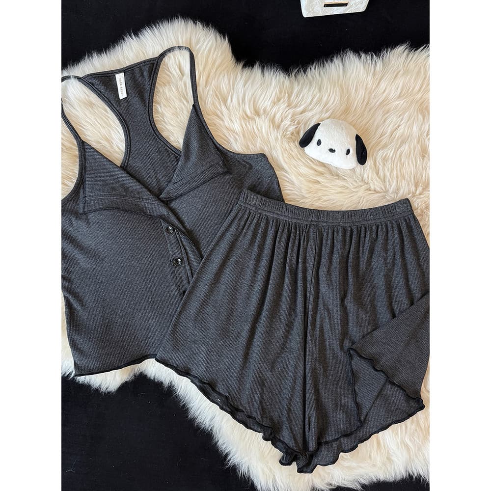 Pijamas com almofada no peito feminino verão Modal 2025 novo estilo cinza escuro estilingue verão feminino Halter terno