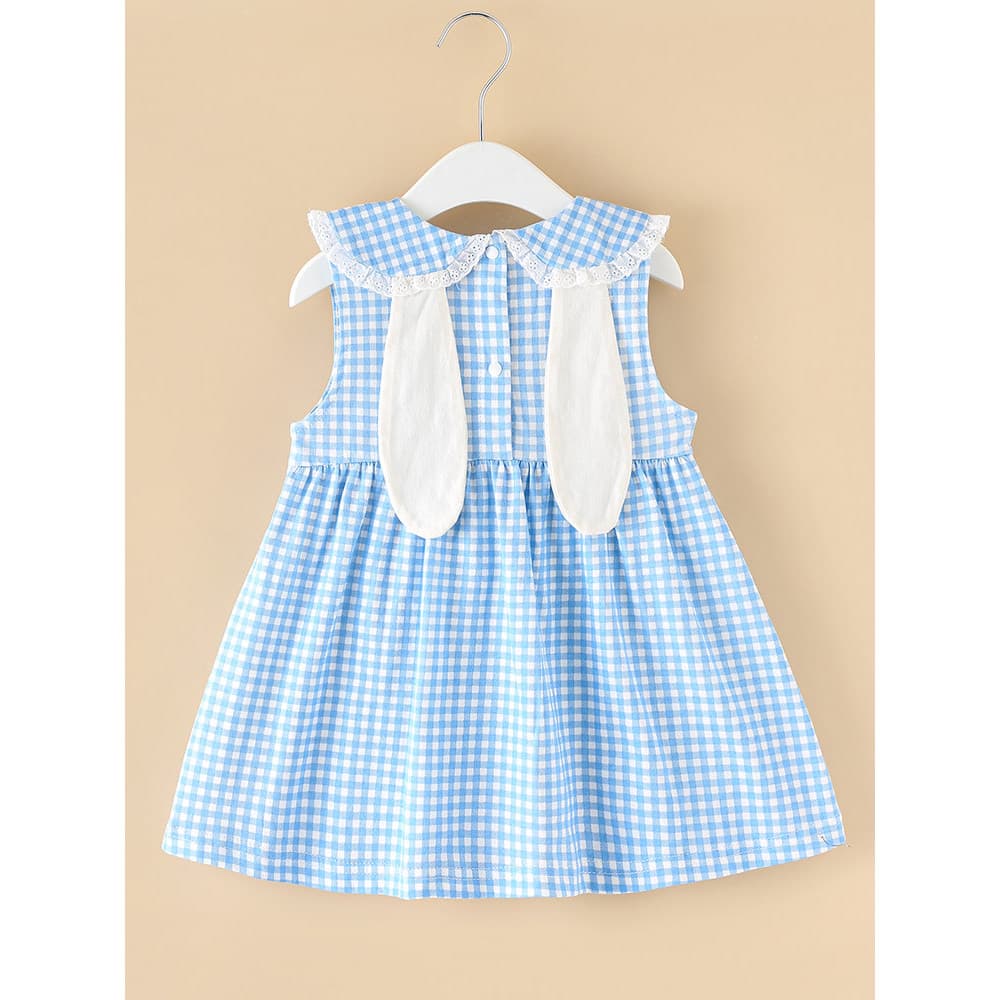 Meninas regata vestido 2024 verão novo estilo dos desenhos animados coelho orelha vestido bebê menina xadrez sem mangas