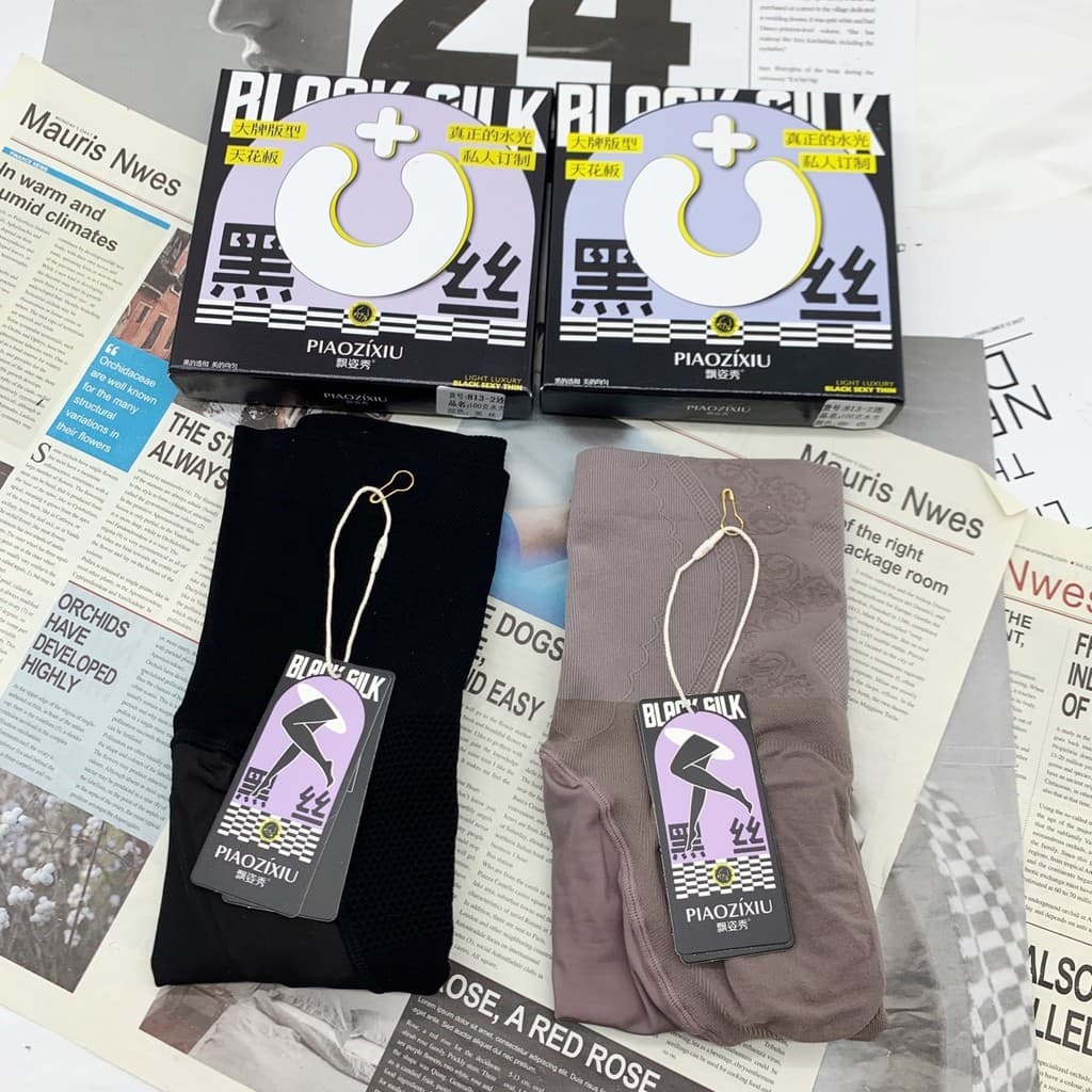 Piaozixiu 813-2 meia-calça escovada estilo primavera outono com virilha preta translúcida brilho de água