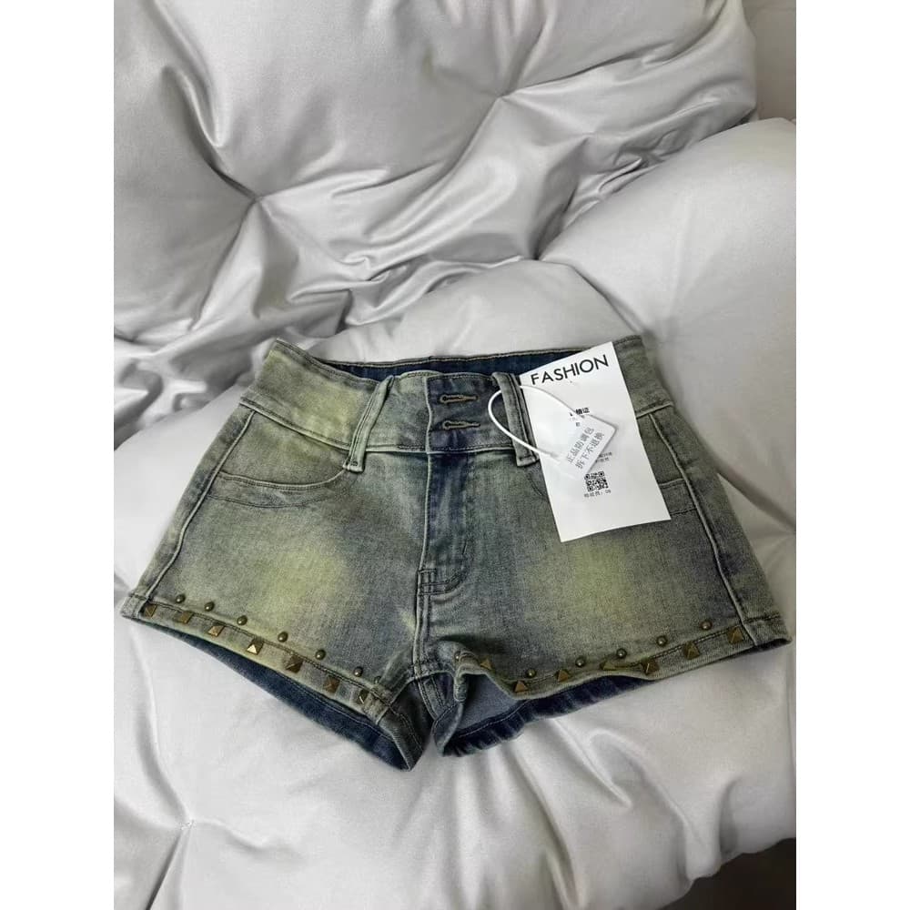 Americano quente menina High Street Retro Denim shorts feminino verão Design sentimento salgueiro unhas de cintura baixa
