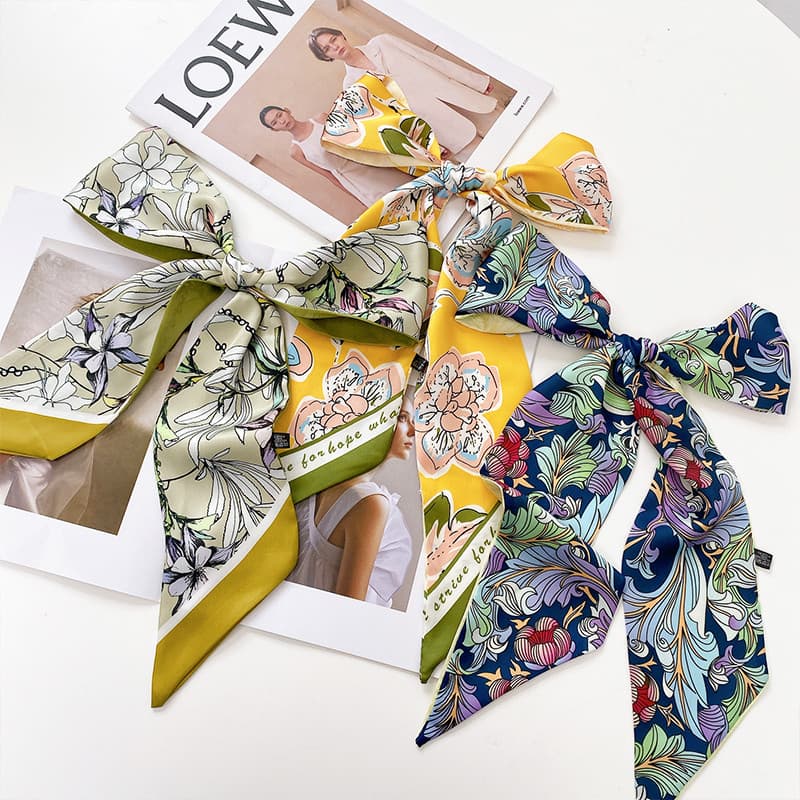 Meninas combinar ombro longo lenços de seda coreano Floral faixa de cabelo gravata cabelo pequeno influenciador fresco A