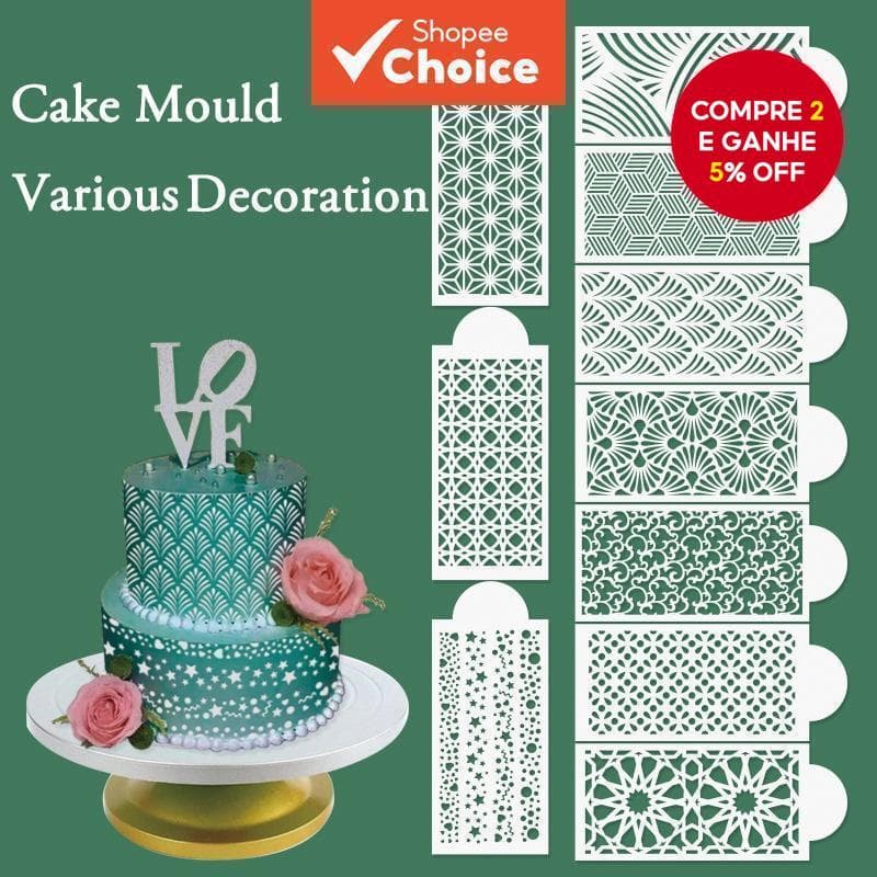 10Pcs Fondant Cake Mesh Stamps Stencils Embossing Tool para Decoração de Biscoitos de Casamento com Molde de Plástico