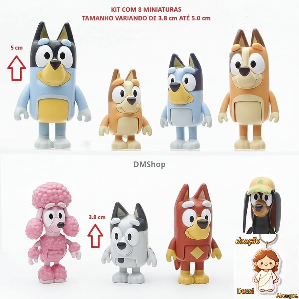 Kit Bonecos Amigos da Blue e Bingo 8 Peças Miniaturas 6cm（Dar chaveiro）