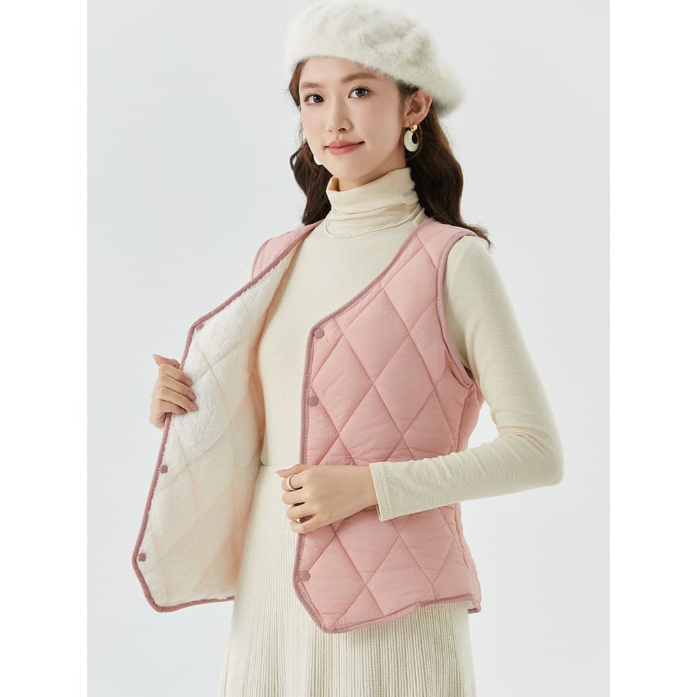 Para baixo colete de algodão feminino estilo curto mais veludo engrossado outono inverno cordeiro velo forro colete térm