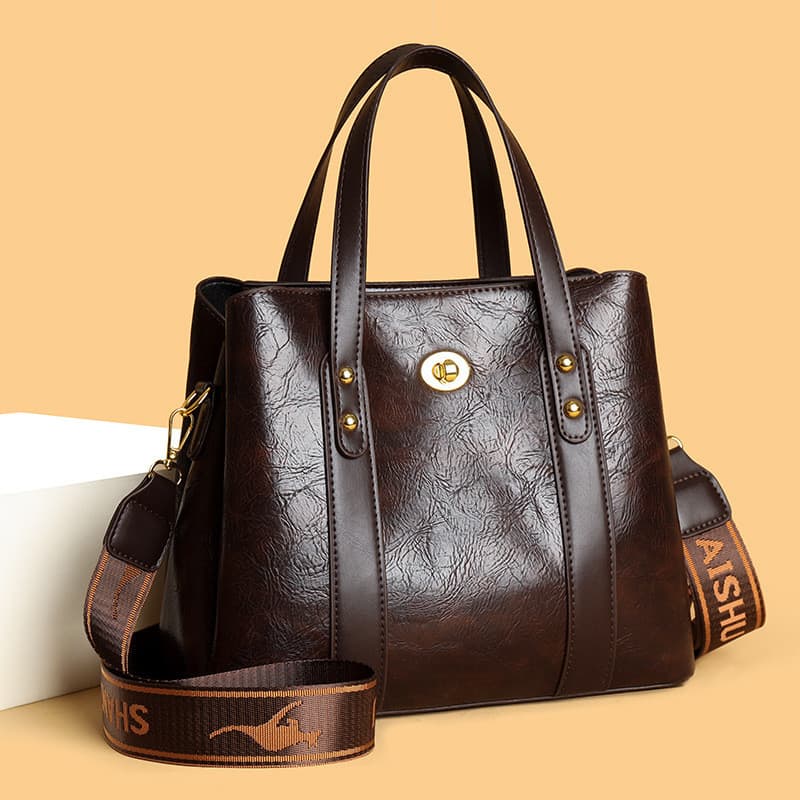 Couro genuíno Retro couro macio senhoras bolsa de meia-idade mãe saco novo Casual Commuter Multi-camada grande capacidad