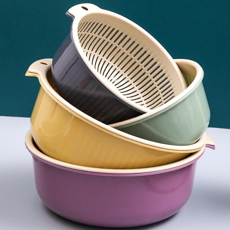 Cesta de drenagem de lavagem de vegetais de camada dupla em destaque do Japão Pia de cozinha doméstica Cesta redonda Ces