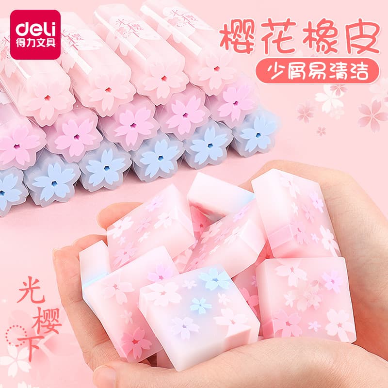 Deli Cherry Blossom Eraser Alunos do ensino fundamental Papelaria dedicada Portátil Criativo Desenho animado Linda menin