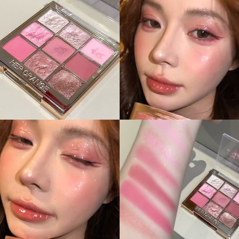 HERORANGE Pink Mist Dreamland Paleta de sombras de nove cores fosco fumado rosa fino piscando perolado brilho macio maqu