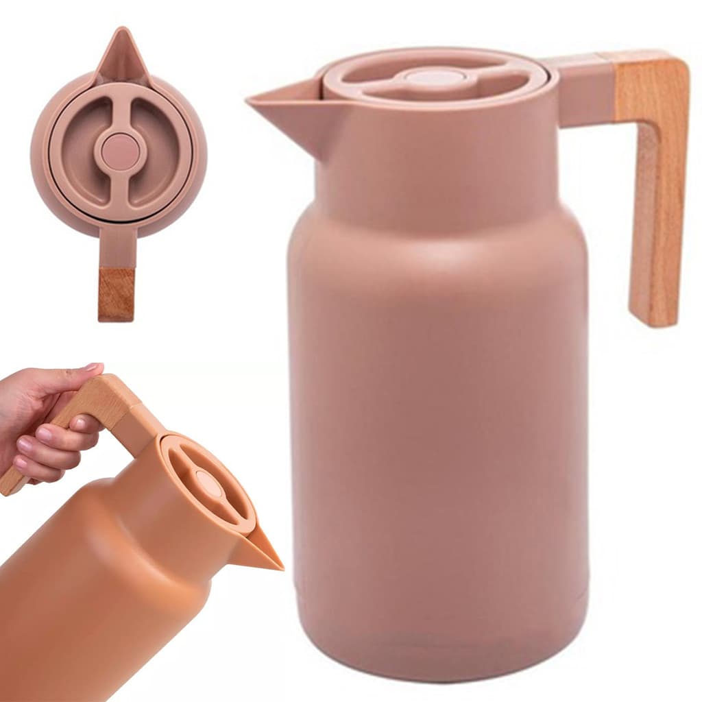 Garrafa Termica Cafe Nordica 1 Litro Cafeita Quente Fria Cabo Madeira Botao Trava Cozinha Decoraçao Mesa Piquenique