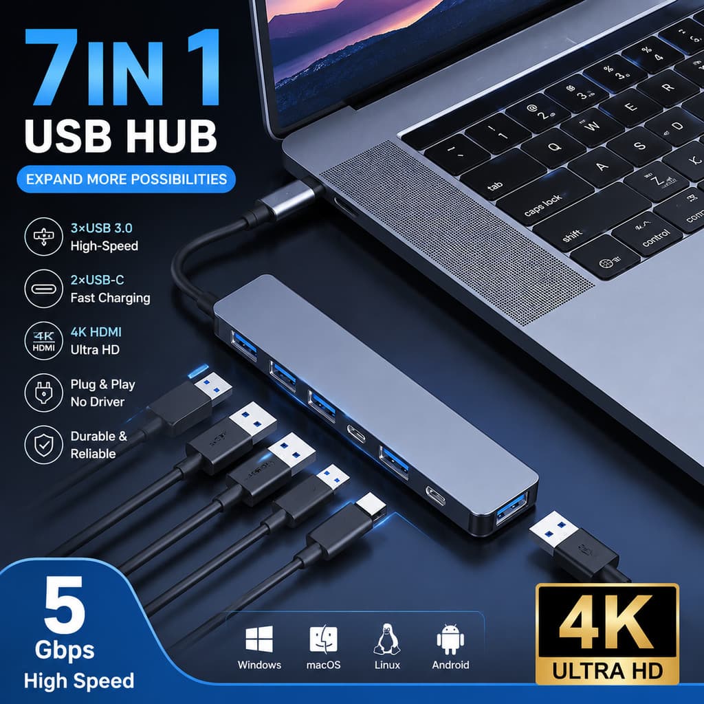 Estação de acoplamento sete em um de duas cabeças usb3.0 hub docking station multifuncional TYPE-C hub linha de dois a s