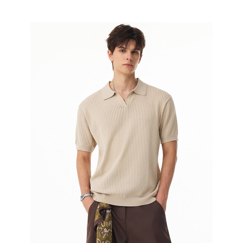 Malha legal respirável gola gaivota camisa POLO masculina de manga curta camiseta verão Casual Commuter americano Retro