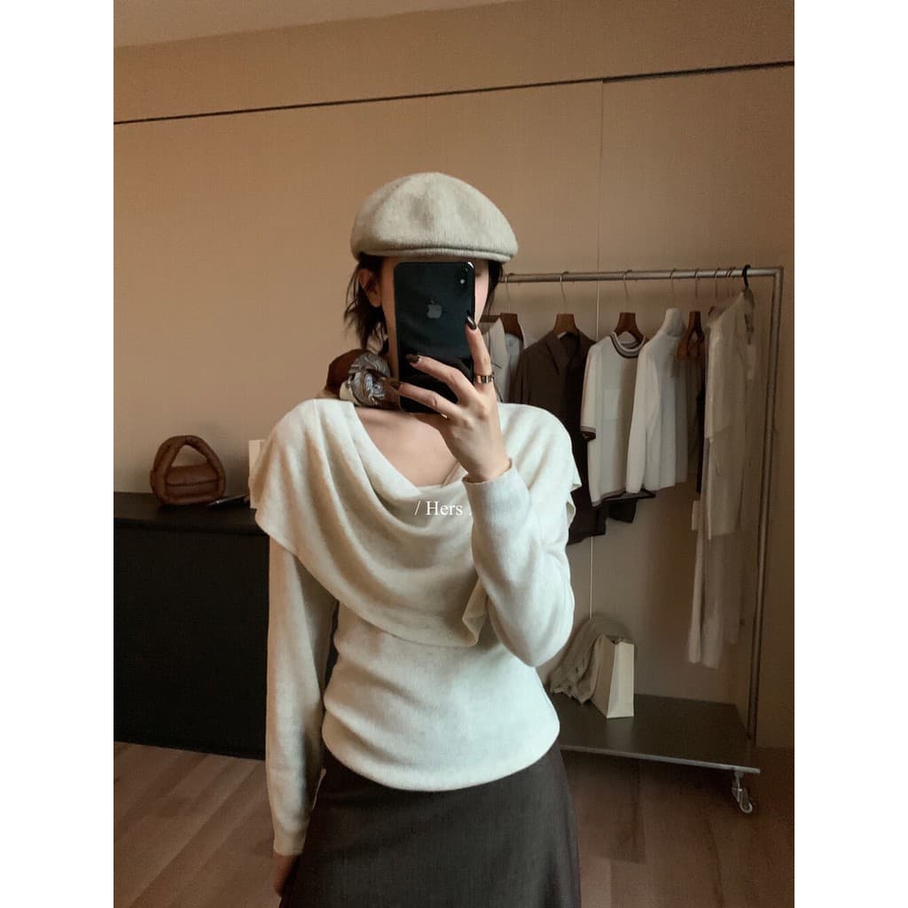 Estilo coreano gola oscilante xale malha topo conjunto de duas peças camisola feminina em camadas outono inverno 2026 no