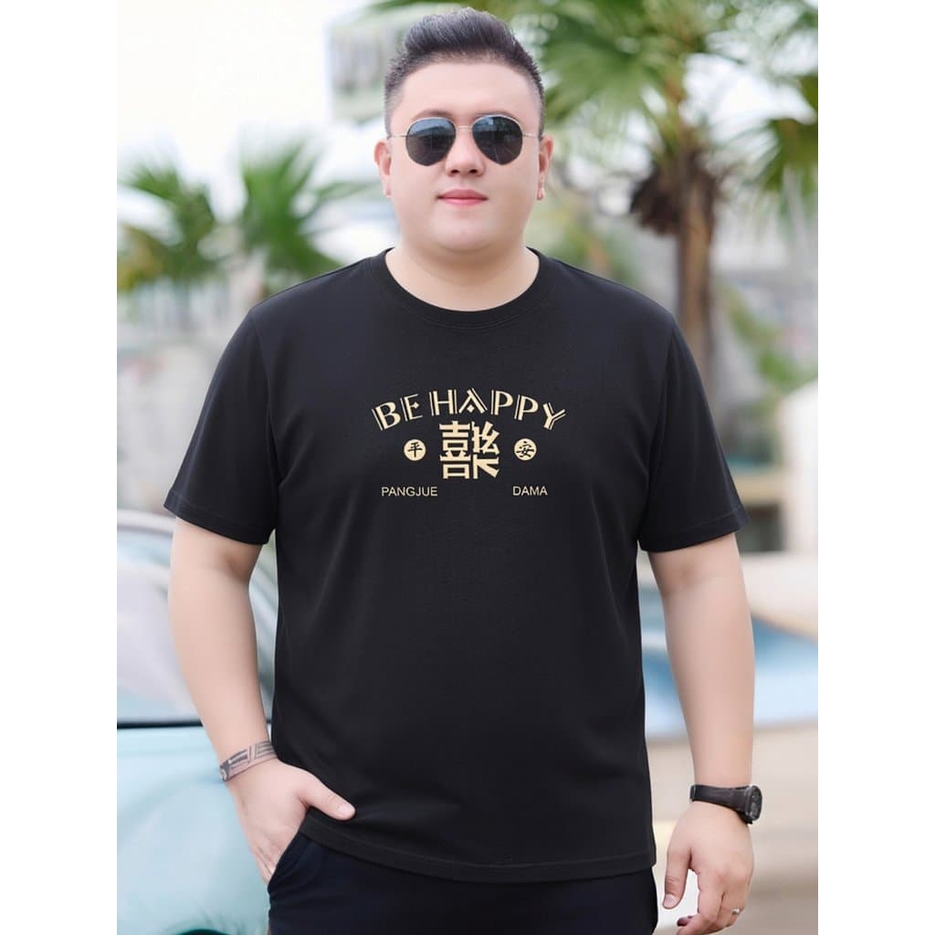 Extra gordo Plus Size algodão masculino em torno do pescoço camiseta verão manga curta impressa moda confortável Tempera