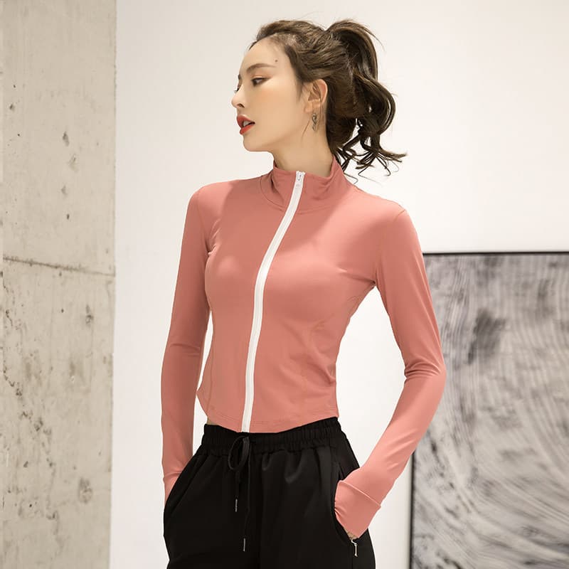 Gola com zíper jaqueta esportiva feminina influenciador mais magro olhar roupas de Fitness superior respirável de secage