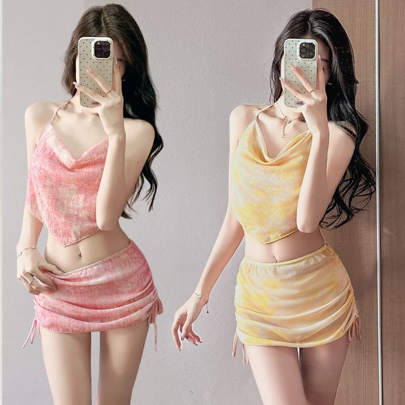 2026 novo estilo maiô feminino terno de três peças saia branca estilo biquíni Sanya férias primavera quente