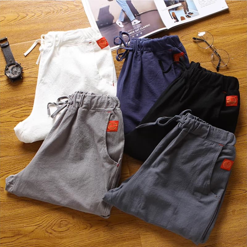 Shorts de linho de algodão masculino verão fino Casual esportes solto gelo seda de secagem rápida calças de cinco pontos