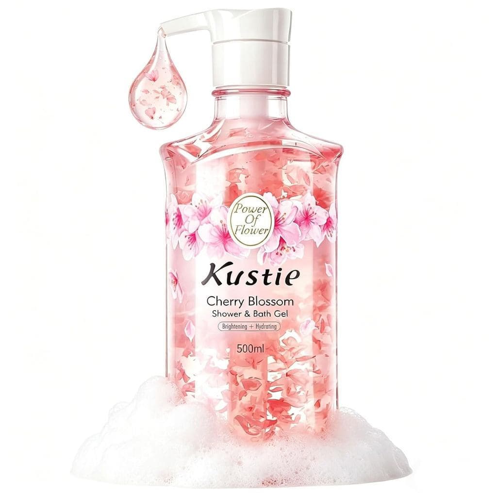 Limpador/Sérum Limpador/Máscara Facial Serrum Kustie Sakura Floral Body Wash com Pétalas Reais – Gel de Banho Botânico c