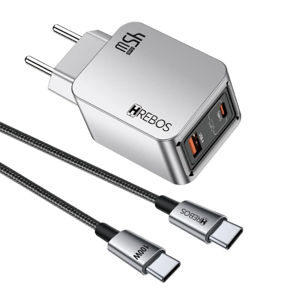 Carregador Turbo USB-C 45W + USB 18W com Cabo Tipo C