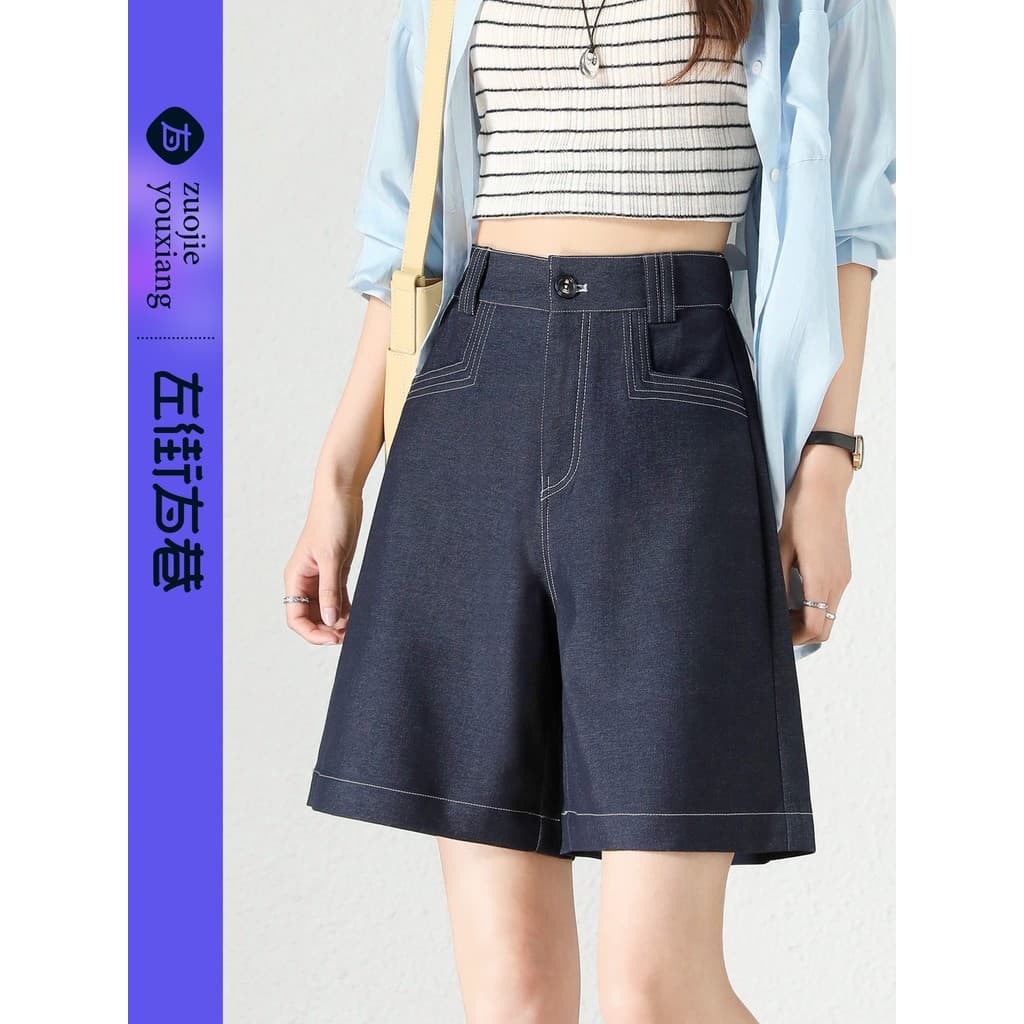 Shorts jeans femininos sem desbotamento, calças de comprimento médio 2026, verão, fino, novo estilo, cintura alta, linha