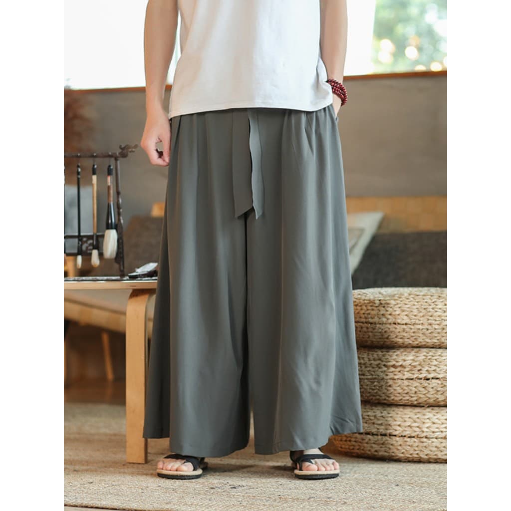 Verão estilo chinês gelo seda canção terno calças de perna larga Culottes masculino Hanfu estilo fada étnico estilo Retr