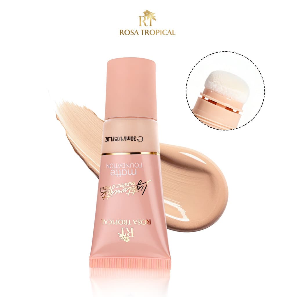 Base Líquida Matte ROSA TROPICAL com Aplicador Cushion Alta Cobertura Longa Duração Prova D'água