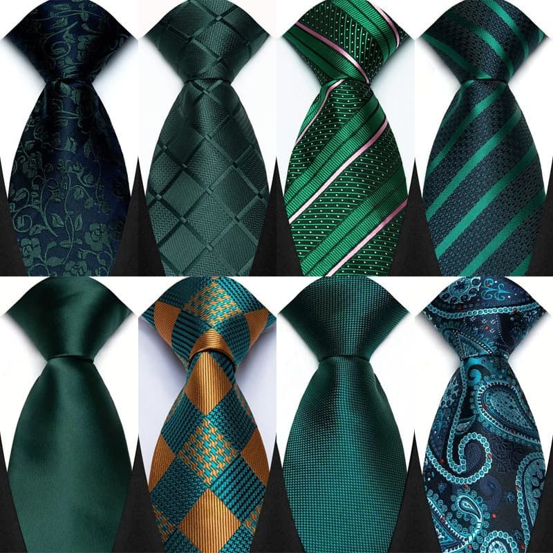 Nova Gravata Masculina 8CM Gravatas Para Homem Clássico Jacquard Tecido Xadrez Listras Sólido Floral Cor Verde Escuro Ve