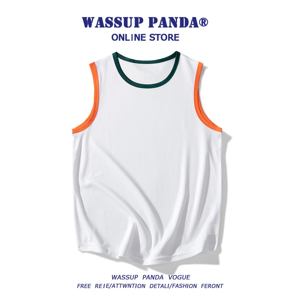 WASSUP PANDA Colete de secagem rápida de seda gelada masculino verão solto Casual esportes camisa de basquete sem mangas