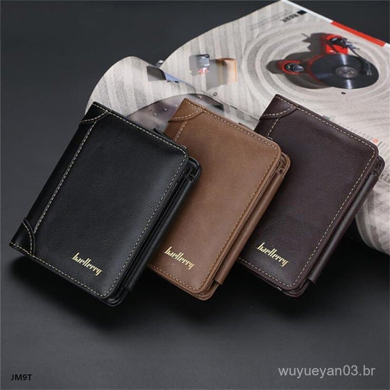 Carteira JM9T Para Homens Elegante Bifold Fina Inclui Janela De Identificação E Porta Cartão De Crédito