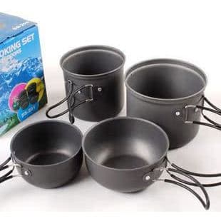 Conjunto de panelas de acampamento para 2-3 pessoas, potes ao ar livre, conjunto de panelas para jantar ao ar livre