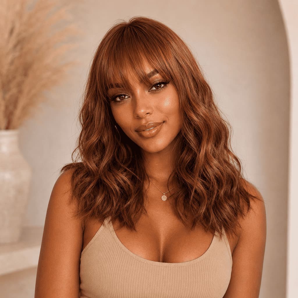 Peruca Orgânica Ondulada Com Franja Fibra Premium Lindíssima Top Hair MILA-30#