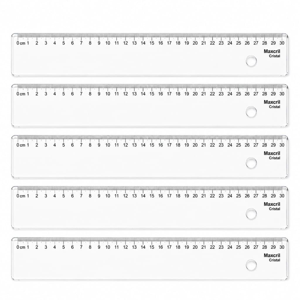 Kit 5 Réguas Transparentes 30cm Maxcril Cristal Escolar Escritório Desenho Técnico Acrílica Nova