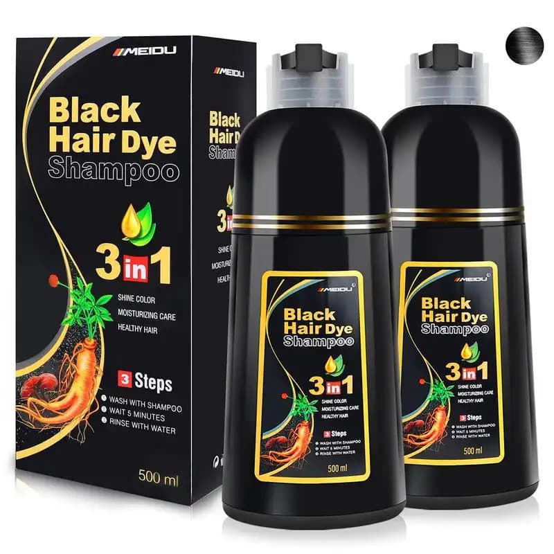 Shampoo 3 em 1 MEIDU - Ingredientes à base de ervas para cobrir cabelos grisalhos, contém extrato de ginseng.
