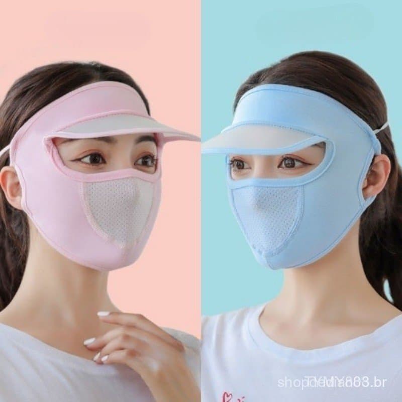 Máscara facial de seda gelada com aba – uma máscara de proteção solar de verão para mulheres, adequada para uso diário e